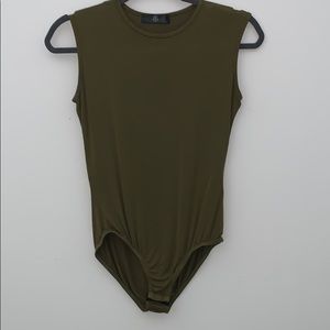 Olive green bodysuit.